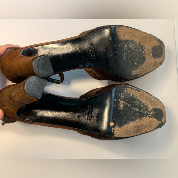 Gucci PLATFORM HEELS CHOCOLATE PONY FUR SIZE 10 B😍 - Picture 6 of 14